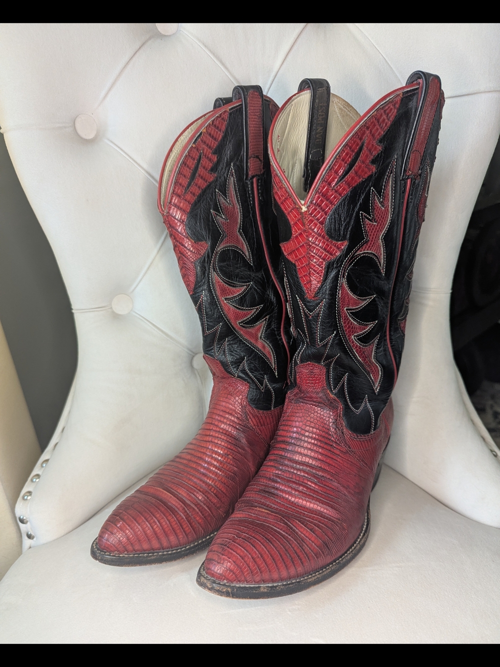 Dan Post Red and Black Tiju Lizard Western Boots